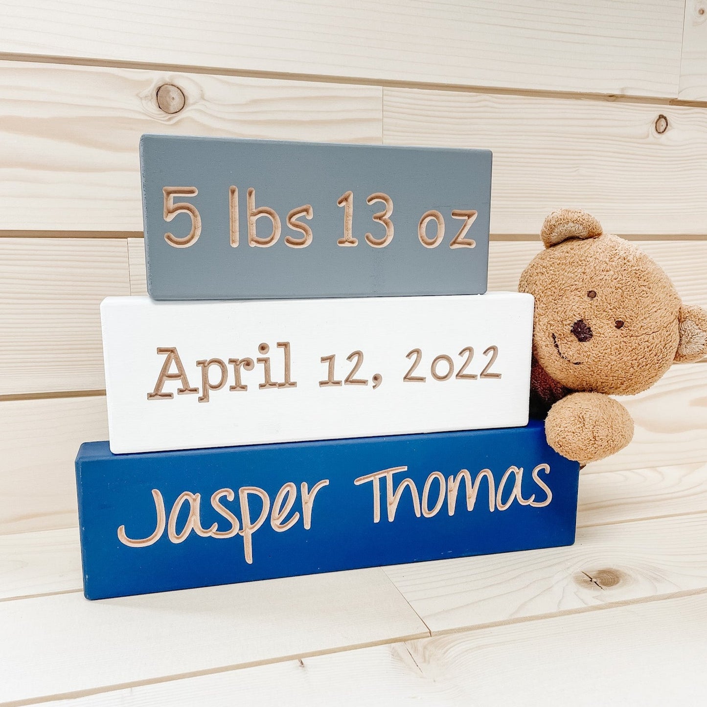 Set of 3 Birth Announcement Blocks