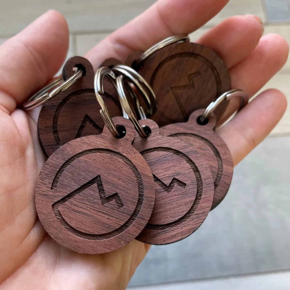 Custom Branded Walnut Keychain – Blue Sky Inspired
