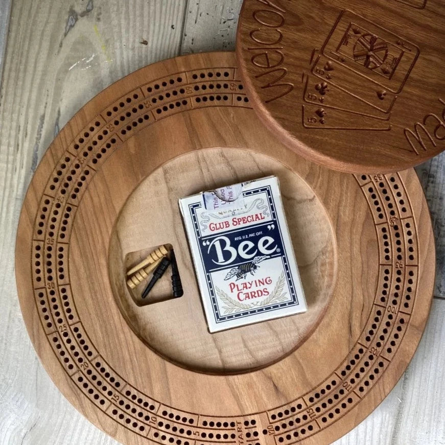 Round Crib Board with Card & Peg Storage