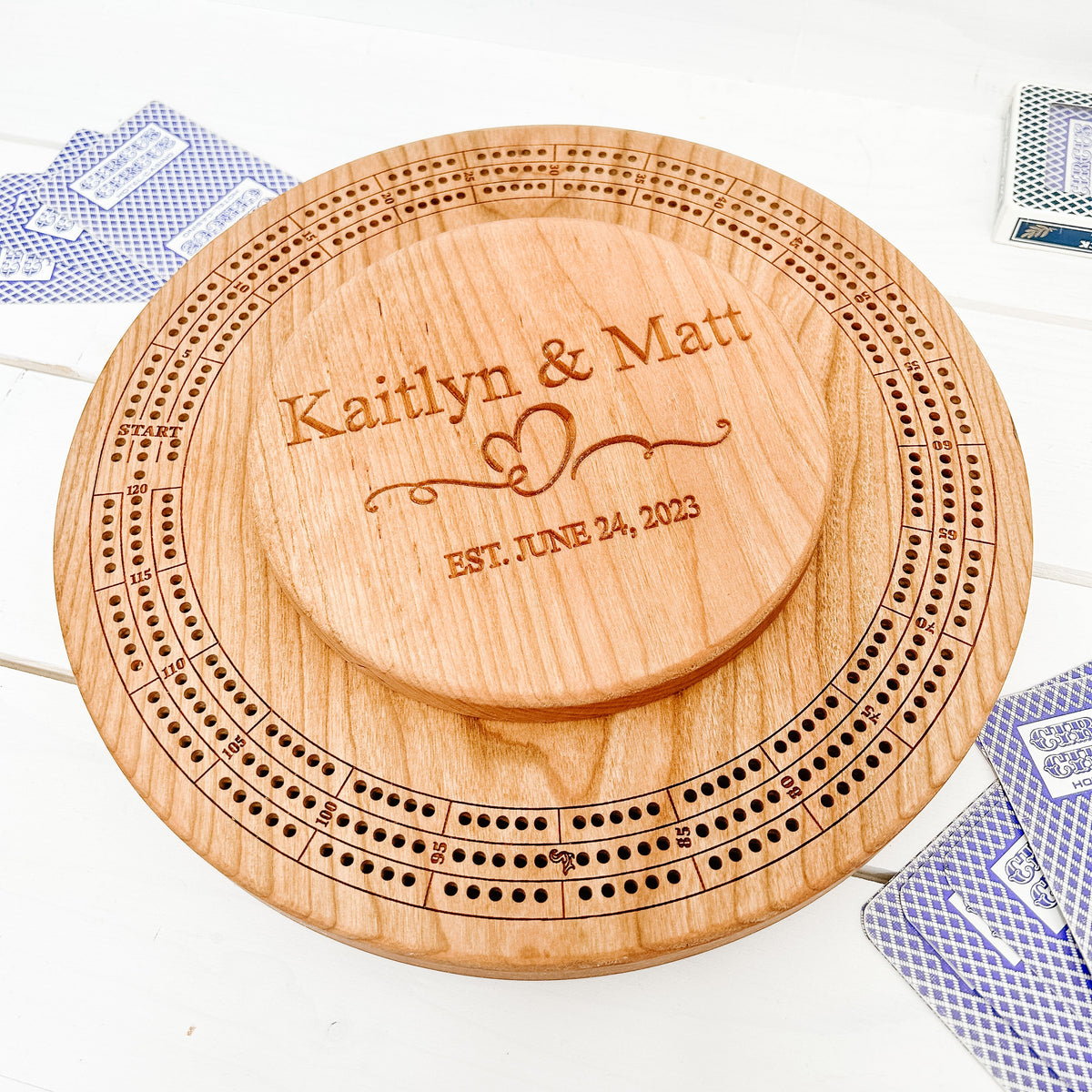 Round Crib Board with Card & Peg Storage