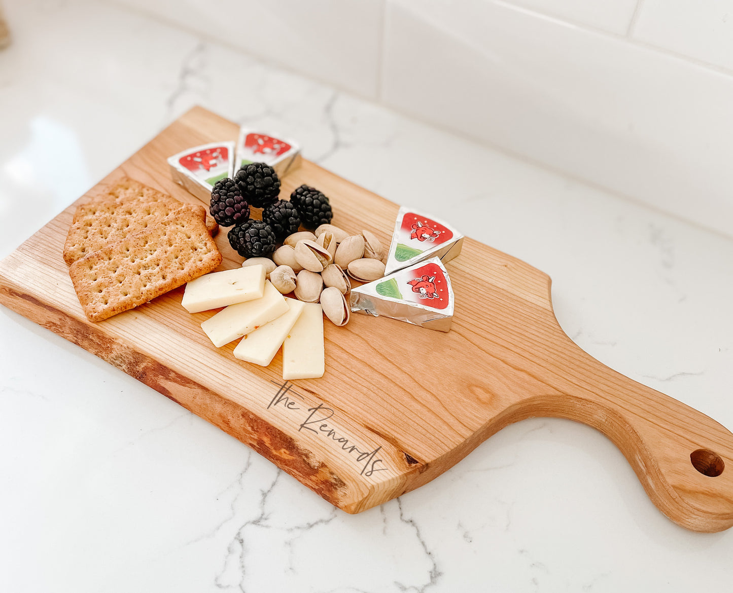 Personalized Live Edge Cherry Charcuterie Board with Handle