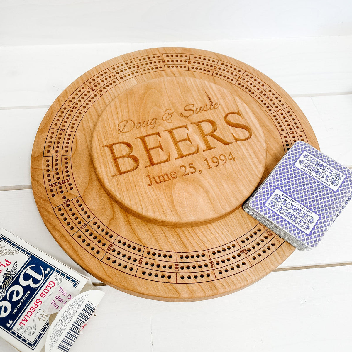 Round Crib Board with Card & Peg Storage