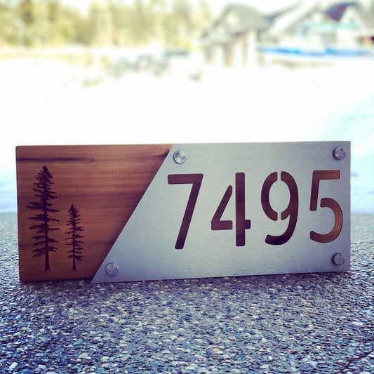 Cedar & Metal Address Sign